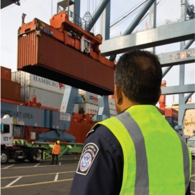 CBP Officer monitoring Port side container